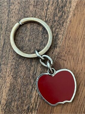 COACH Red Enamel Apple on Silver Tone Metal Bag Charm